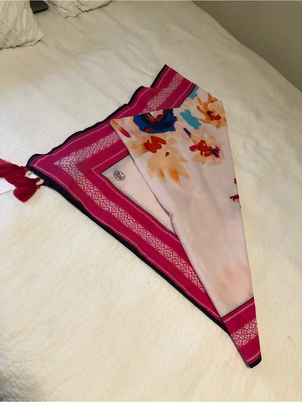 DRAPER JAMES Floral Print Pink Border Scarf 50” x 50” NWT